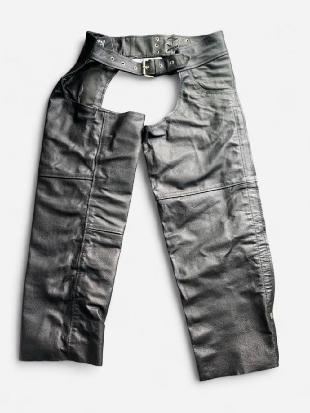 Men's Relaxed Black Leather Chaps - Classic Motorcycle Layering
